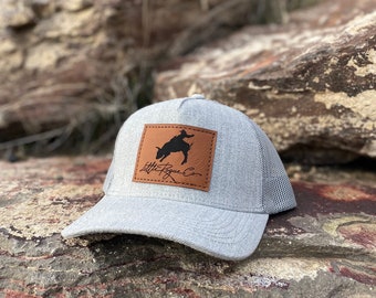 Curved Bill Leather Patch Hat | Leather Patch Hat | Beaded hat | Trucker cap | Snap-Back | Little Rogue Co Logo Hat