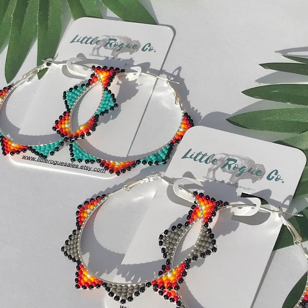 Western Earrings | Western Beaded hoops | Little Rogue Co  | Aztec earrings | Ombré beading