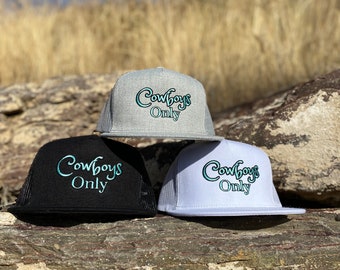 Cowboys Only | 5 panel Trucker Hat | Little Rogue Co. | Western Fashion | Embroidered Hat | Turquoise | Little Rogue Company