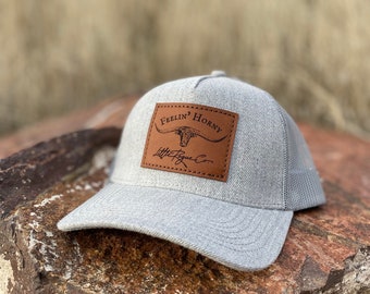 Curved Bill Leather Patch Hat | Leather Patch Hat | Beaded hat | Trucker cap | Snap-Back | Little Rogue Co Logo Hat