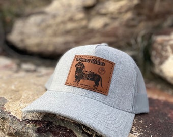 Curved Bill Leather Patch Hat | Leather Patch Hat | Beaded hat | Trucker cap | Snap-Back | Little Rogue Co Logo Hat