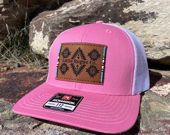 Geometric Leather Patch Hat | Richardson 112 Hat | Beaded hat | Trucker cap | Snap-Back | Little Rogue Co Logo Hat