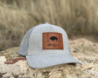 Curved Bill Leather Patch Hat | Leather Patch Hat | Beaded hat | Trucker cap | Snap-Back | Little Rogue Co Logo Hat