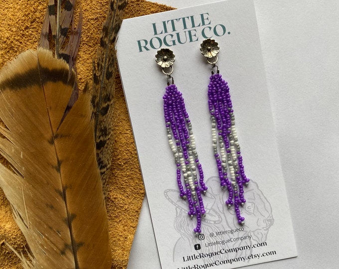 Featured listing image: Long Western Fringe Beaded Earrings with Sterling Silver Tops
