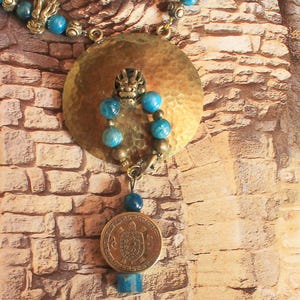 Collier Tibétain Fantaisie En Verre Turquoise Et Alliage Argenté - Style Bohème, Femme