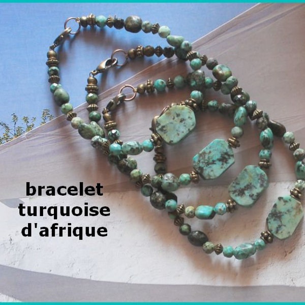 African Art. Bracelet avec perles turquoise Africain et bronze.