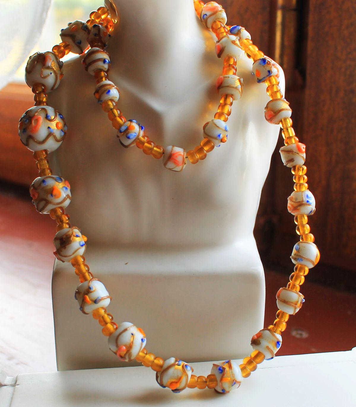 COLLIER LONG/ PENDENTIF Coeur En Pate De Verre Style