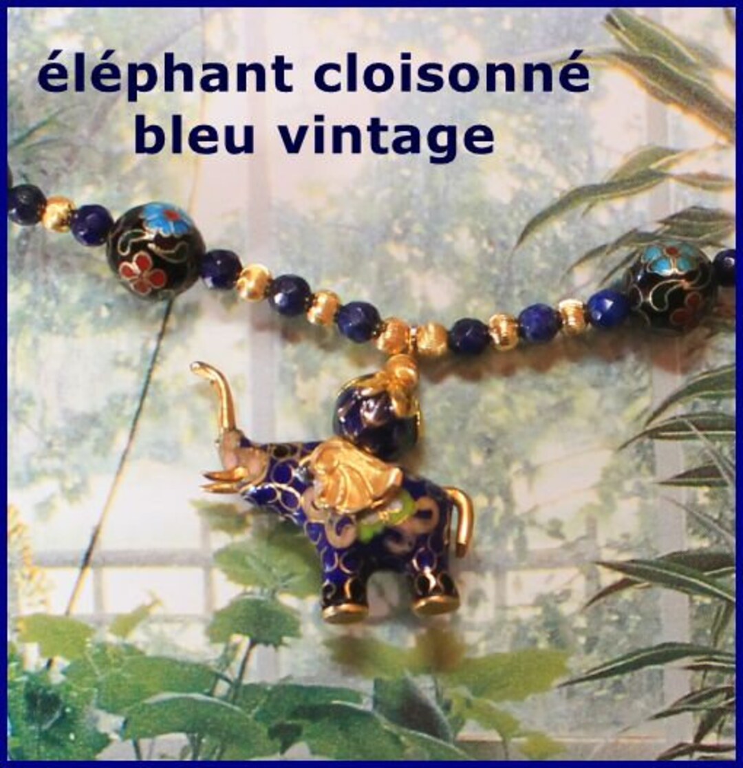 Broche éléphant En Cloisonné Bleu Et Métal Doré - Thaïlande Années 80/90, Bel état