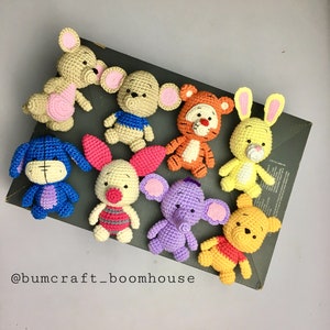 Crochet pooh and friends set or pooh, tigger, eeyore, piglet, lumpy, kanga, roo, rabbit baby shower decor full set 2-dark pink