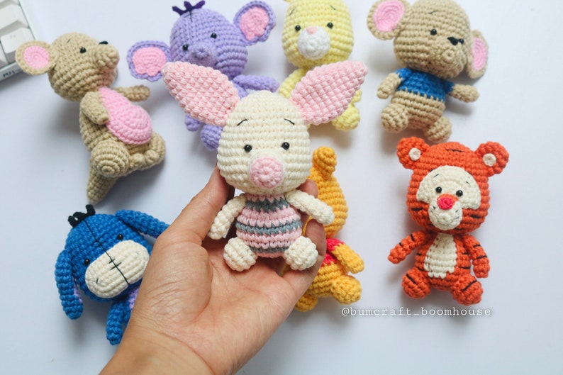 Crochet pooh and friends set or pooh, tigger, eeyore, piglet, lumpy, kanga, roo, rabbit baby shower decor piglet