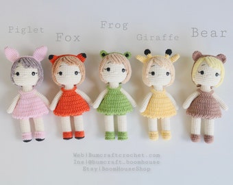 Crochet dolls in bear, giraffe, frog, piglet and FOX style-stuffed dolls-animals Doll toy-handmade decor-DIY