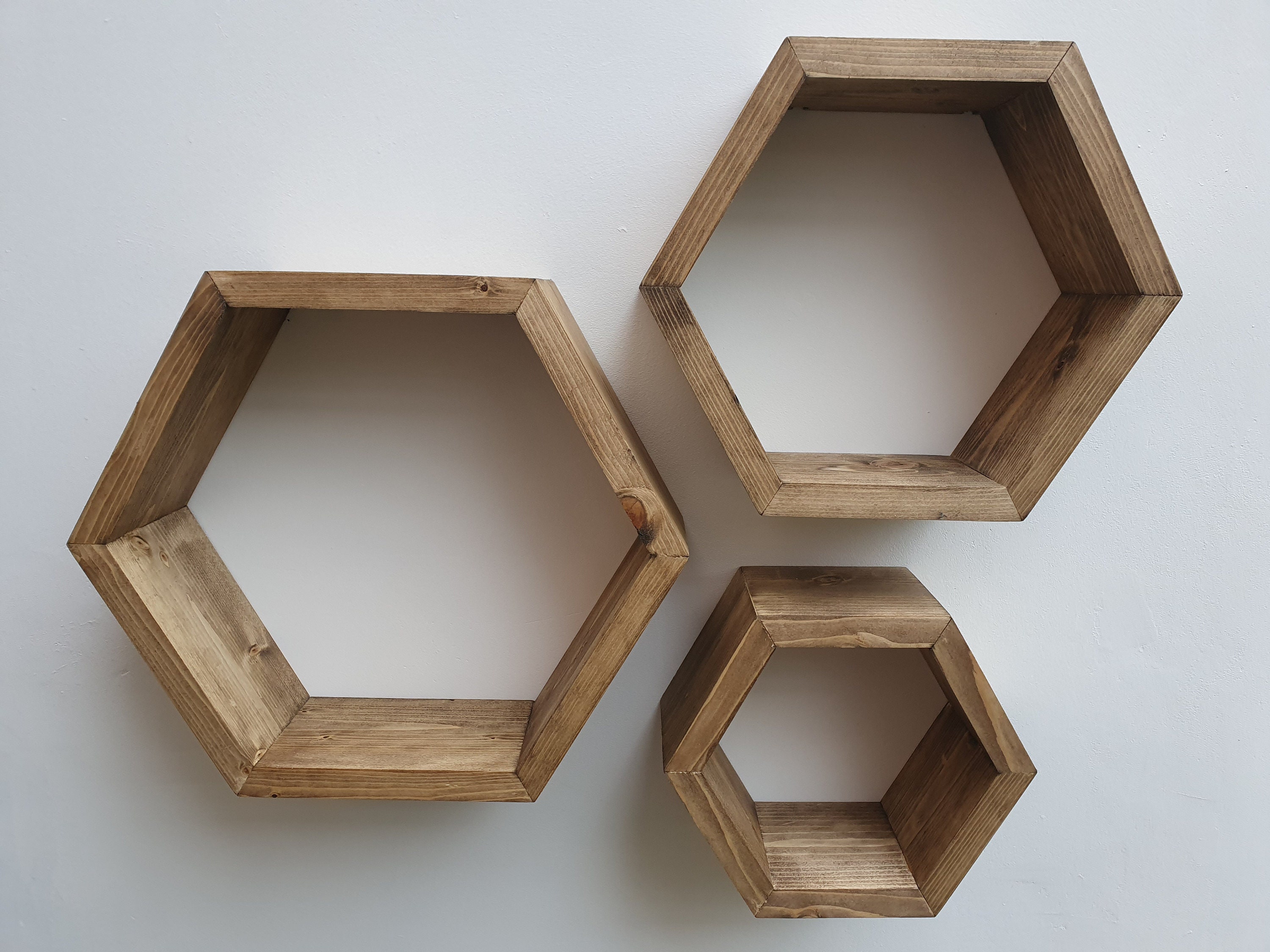 Set of 3 wooden handmade hexagon shelves made from pine wood Etsy