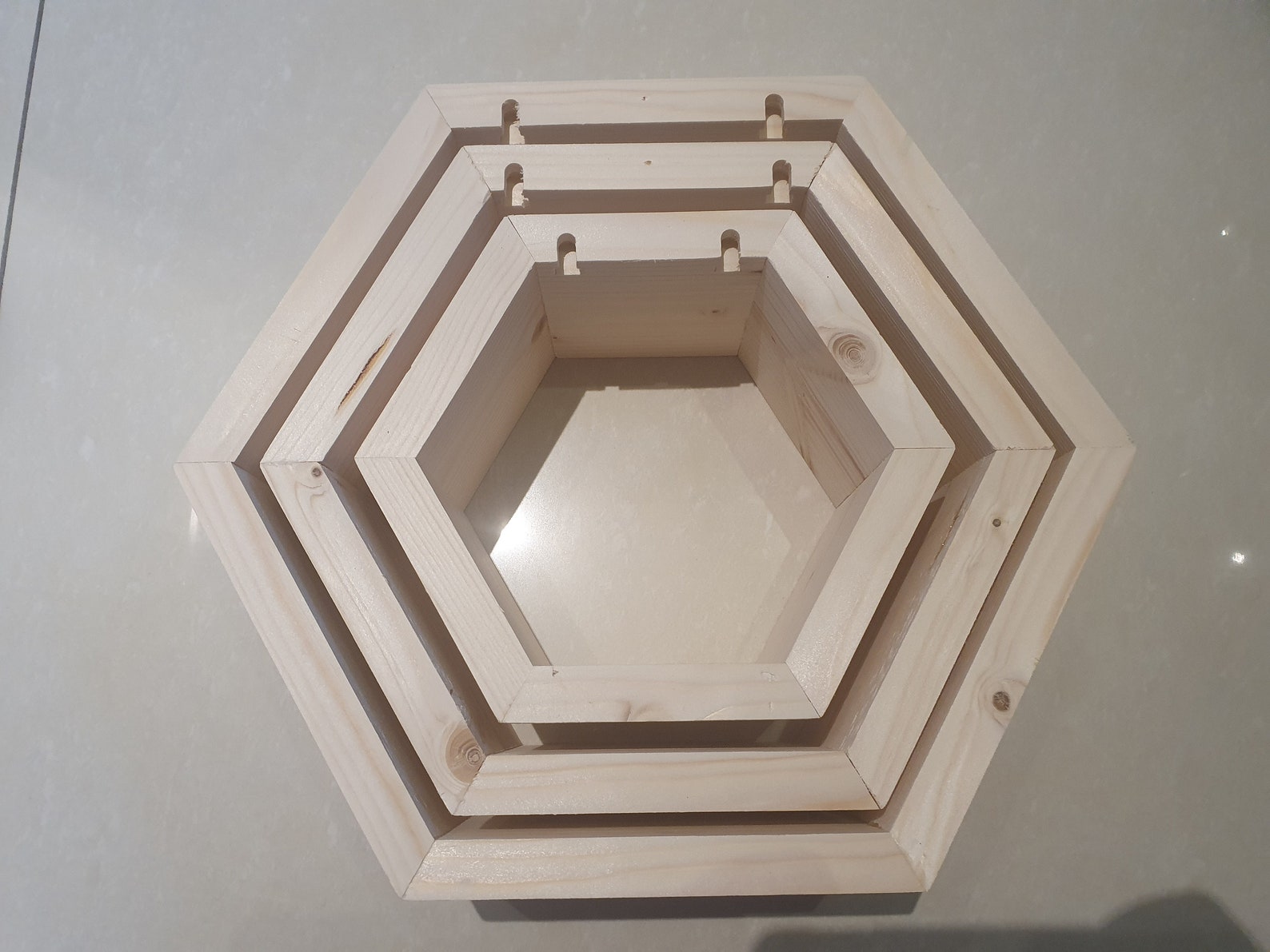 Set of 3 Wooden Hexagon Handmade Shelves Made From Unfinished Etsy UK