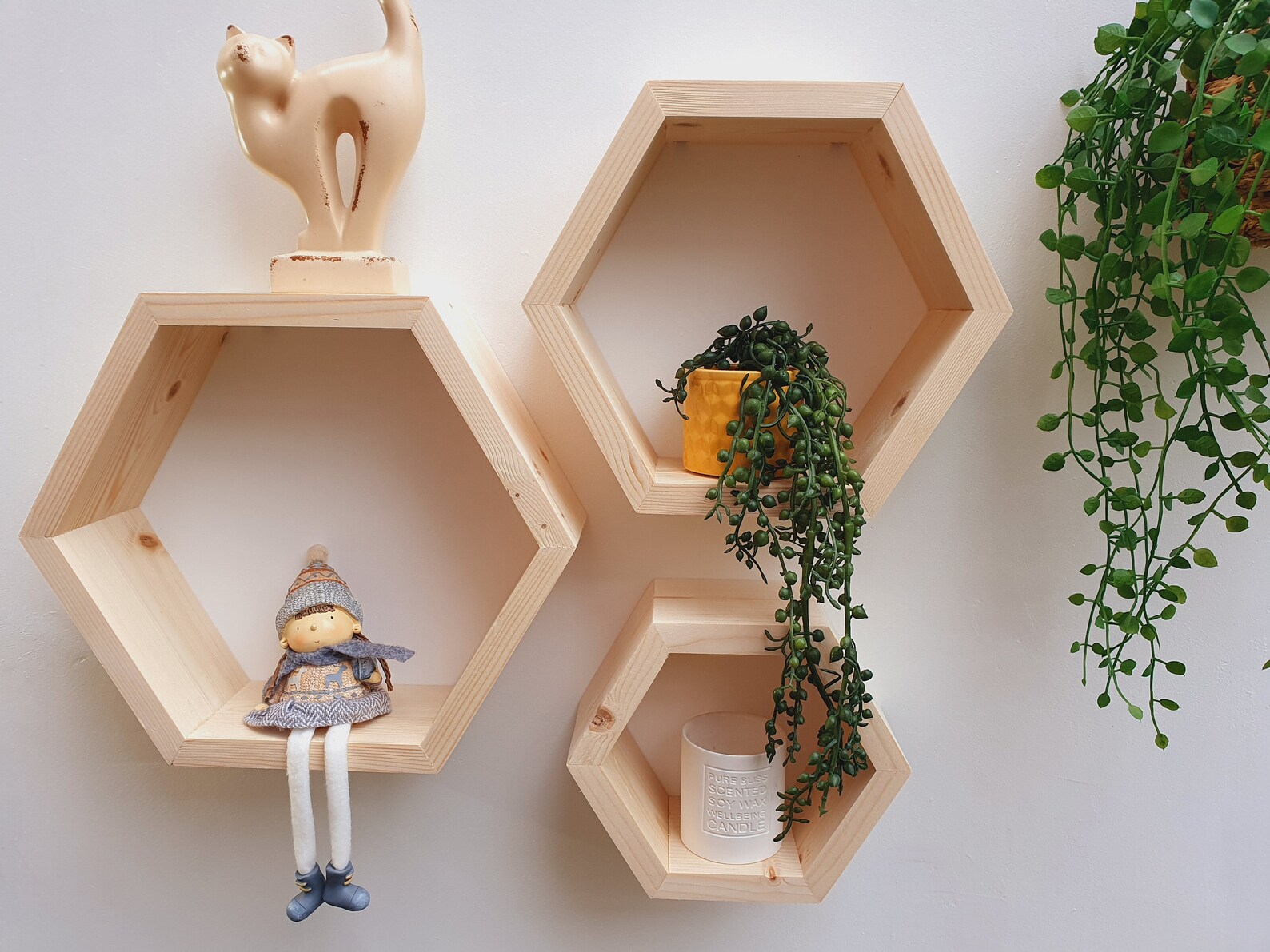 Set of 3 Wooden Hexagon Handmade Shelves Made From Unfinished Etsy UK