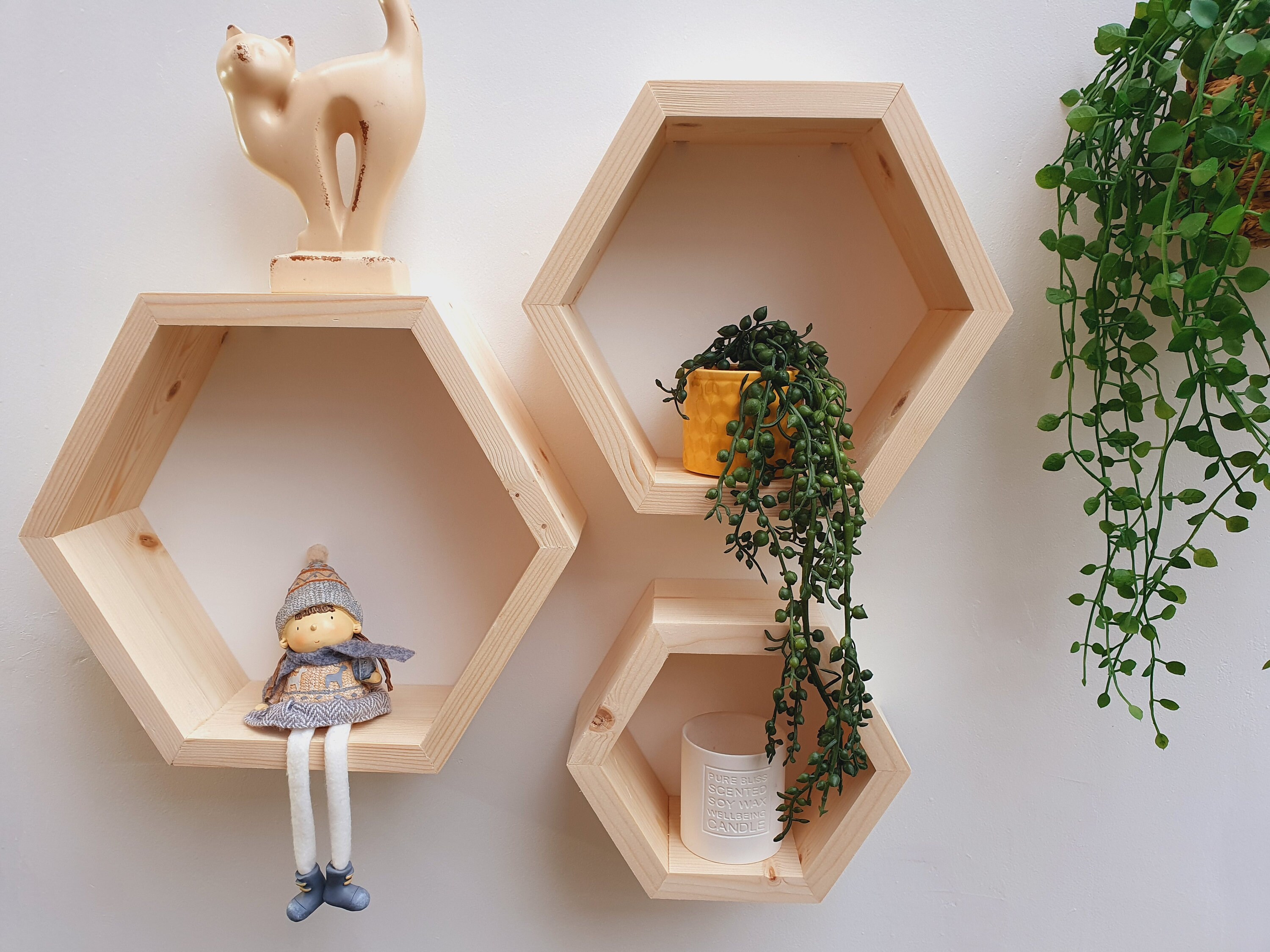 Set of 3 Wooden Hexagon Handmade Shelves Made From Unfinished Etsy UK