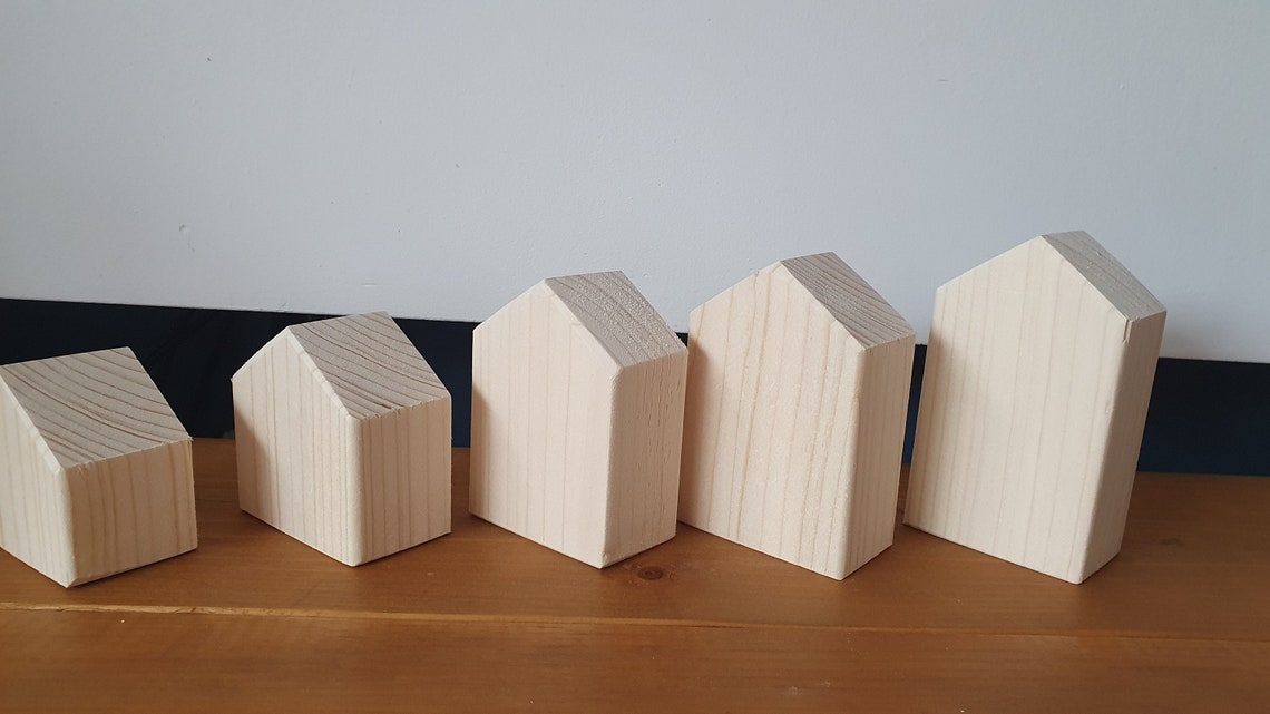 Five Wooden Block Houses Etsy UK