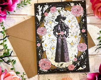 Handmade Gothic Plague Doctor Valentine's Day Card: Dark Romantasy