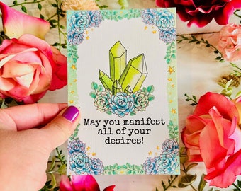 Witchy Greeting Card with Crystal Design, 4x6 inch, Abundance, Friendship Coven Card