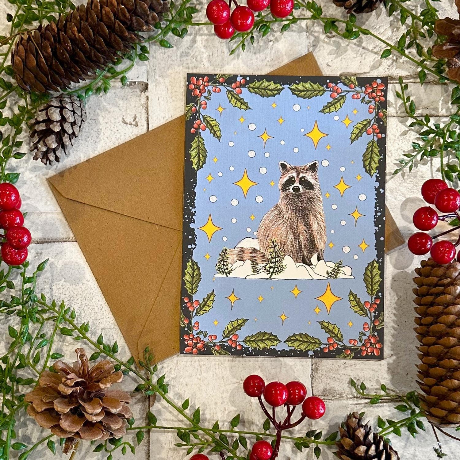 Winter Racoon Project Handmade Winter Racoon Holiday Card: Blank Yuletide Greeting - Etsy