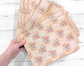 Pack of 20 Handmade Nomad Moon Magic Coffee-Dyed Papers, Shabby Chic Pastel Flowers Design
