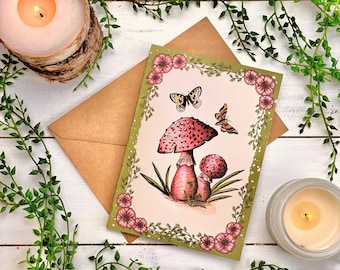 Red Mushroom Blank Greeting Card, Cottagecore Design