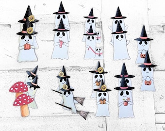 18 Cute Ghosts Die Cuts, Hand-Illustrated Cardstock Ephemera for Scrapbooking, Journaling