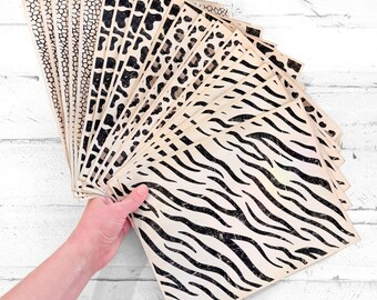 Pack of 20 Handmade Y2K Neutral Animal Print Coffee-Dyed Papers, Dopamine Journaling