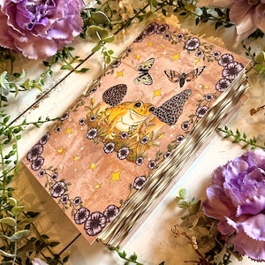 Handmade Cottagecore Frog and Mushroom Journal, Coffee-Dyed Pages for Vintage Aesthetic, Witchy Nature Aesthetic