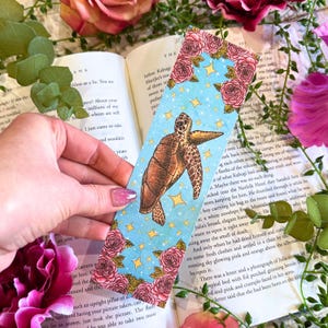 Handmade Smiling Sea Turtle Bookmark, Hand-Illustrated Bookish Gift for Ocean Lovers and Book Lovers