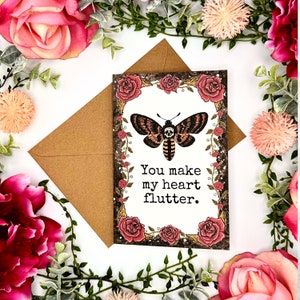 Witchy Oddities Aesthetic Engagement Love Card, 4x6 in, Death Moth Design