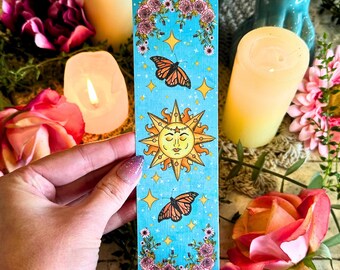 Handmade Celestial Bookmark with Witchy Sun and Butterflies