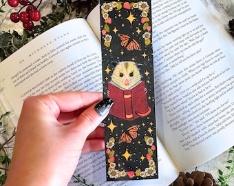 Handmade Bookish Possum Bookmark, Hand-Illustrated, Gift for Reader and Book Lovers