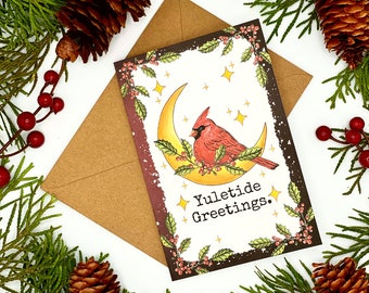 Witchy Yule Card with Cardinal and Moon, Stationery for Witch