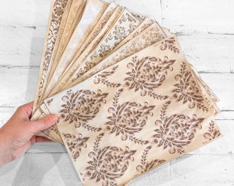 Pack of 20 Handmade Nomad Moon Magic Coffee-Dyed Papers, Neutral Browns Damask Variety Pack