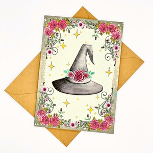 Witchy Hat Blank Greeting Card, Stationery for Green Witch