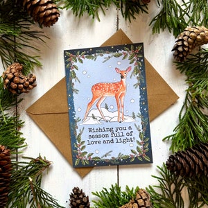 Cottagecore Yule Card, Snowy Deer Design, Winter Solstice, Woodland Comfy Cozy Deer Aesthetic, Card for Witch