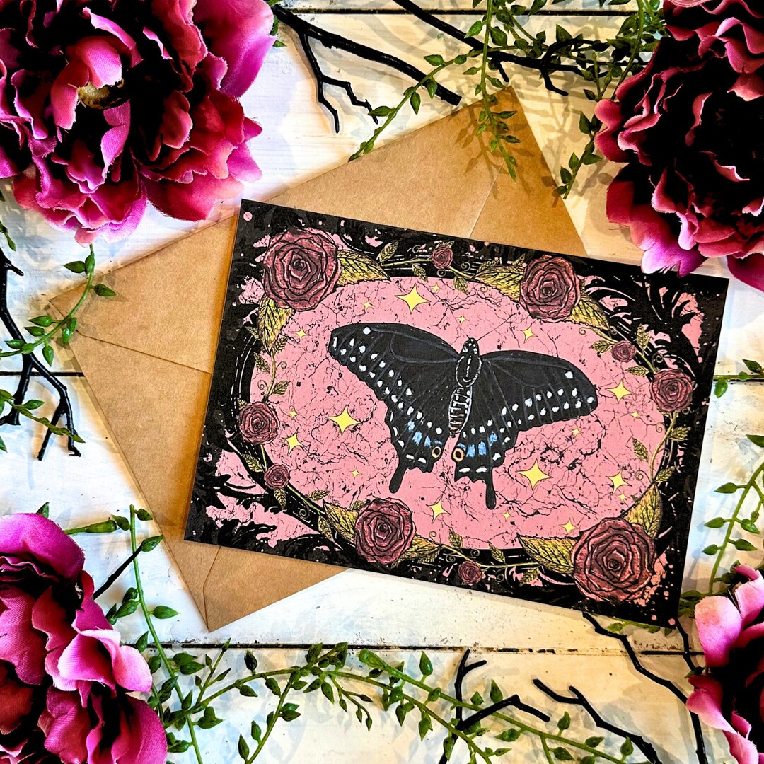 Dark Western Aesthetic Blank Greeting Card, Black Swallowtail Butterfly ...