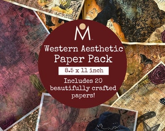 Pack of 20 Western Aesthetic Papers - Coffee-Dyed and Vellum - For Scrapbooking, Junk Journals, Cards & Papercraft