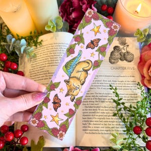 Magical Sleeping Cat Bookmark: Cottagecore Fantasy Reader Gift