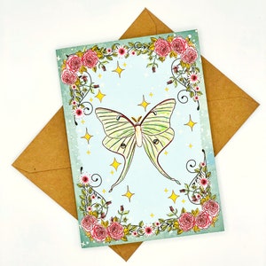 Luna Moth Blank Greeting Card, Witchy Stationery