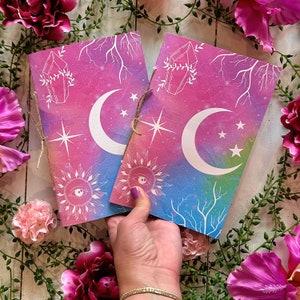 Teal Vegan Grimoire Boho Rainbow Book Of Shadows With Coffee Dyed Pages