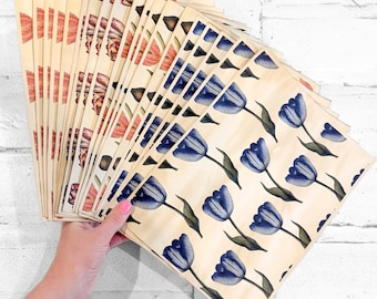 Pack of 20 Handmade Vintage Tulip Design Coffee-Dyed Papers, Dopamine Journaling