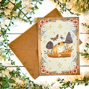Witchy Frog and Mushroom Card: Hand-Illustrated Cottagecore Greeting