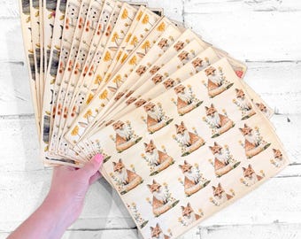 Pack of 20 Handmade Woodland Animals Coffee-Dyed Papers, Dopamine Journaling