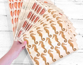 Pack of 20 Handmade Sea Creatures Coffee-Dyed Papers, Dopamine Journaling