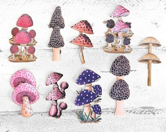 18 Mushroom Die Cuts, Hand-Illustrated Cardstock Ephemera for Scrapbooking, Journaling