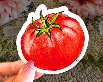 Handmade Tomato Sticker, Cottagecore Waterproof Vinyl