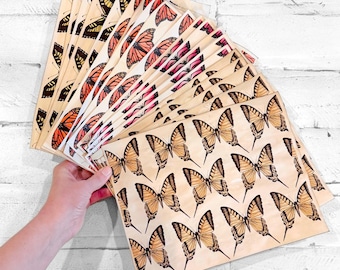 Pack of 20 Handmade Vintage Butterfly Design Coffee-Dyed Papers, Dopamine Journaling