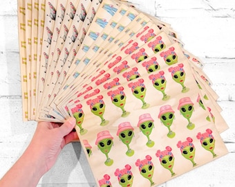 Pack of 20 Handmade Y2K Aliens Sci-Fi Coffee-Dyed Papers, Dopamine Journaling