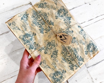 Pack of 20 Blue Damask Pattern Print Coffee-Dyed Papers, 8.5x11 inch, For Junk Journal and Scrapbooking Ephemera, Shabby Chic Vibes
